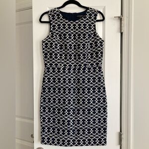 Banana Republic Navy and White Geometric Patterned Dress